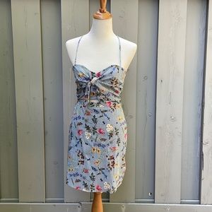 Anthropologie Bailey 44 Striped Floral Halter Dress With Tie Front